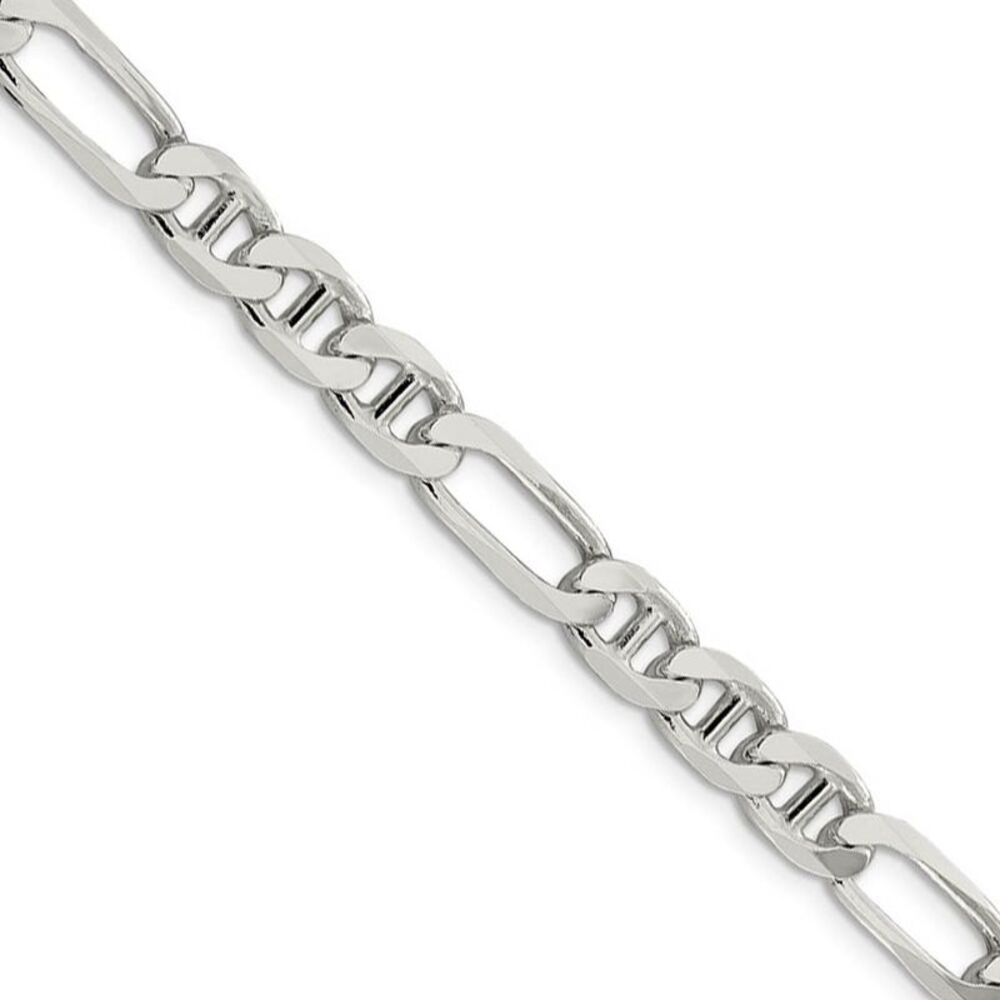 Mens 7.5mm Sterling Silver Solid Figaro Anchor Chain Necklace, 20 Inch